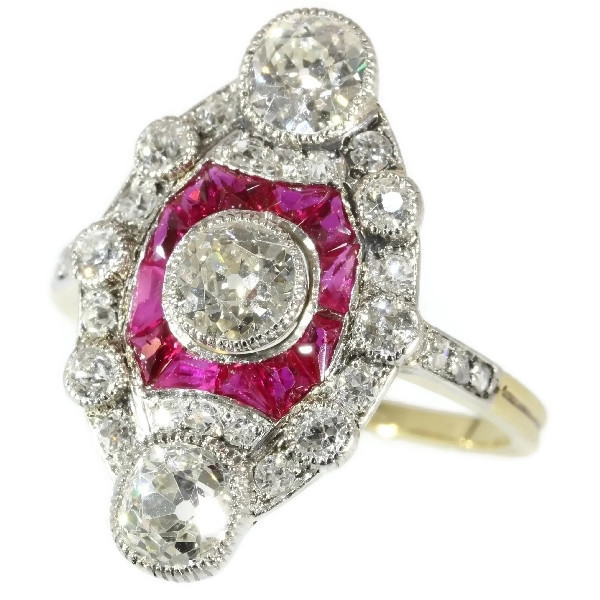 Stunning Belle Epoque Art Deco diamond and ruby engagement ring